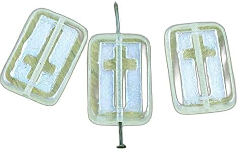 2pcs Crystal Clear Ab Full Rectangle Flat Window Table Cut Cross Religious Christian Rosary Crucifix Halloween Czech Glass Beads 11mm x 17mm