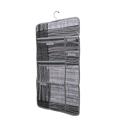 Image of Kuber Industries PVC Lining Design Multi Utility Hanger Organize for Document | 7 Small Pocket with 3 Zipper Hanger File Organize Aadhar | Grey & Black