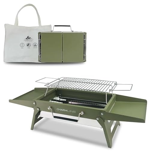 Charmline 34x23cm Barbecue Carbonella Portatile, Barbecue da Tavolo, Barbeque Esterno, Adatto per Giardini, Spiagge, Prati e Piani d'appoggio, Verde