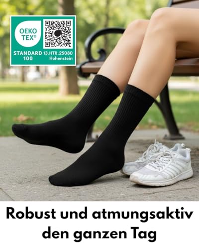 sockenkauf24 10 Paar Sportsocken Herren Schwarz 39-42 Damen Tennissocken Atmungsaktive Baumwolle Crew Socken