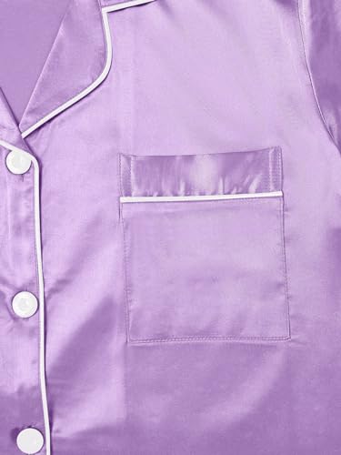 Remidoo Women's Causal Short Sleeve Button Down Satin 2 Piece Pajama Set Sleepwear Loungewear3