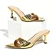 GHIBHNA Women'S Patent Leather Kitten Heel Dress Mule Sandals Sexy Pointed Open Toe One-Strap Slingback Party Dance High Heel Sandals Summer Fashion Business Work High Heels (gold,10)