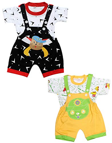 Image of babeezworld dungaree for Boys & Girls casual printed pure cotton-Pack of 2 (9101990001200; Multi Colour)