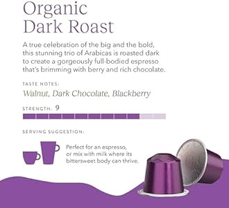 Cru Kafe Dark Roast USDA Organic Espresso Coffee Capsules (50 Pods) Fairtrade Coffee Pods Compatible with Nespresso Original Line and Pixie Machines