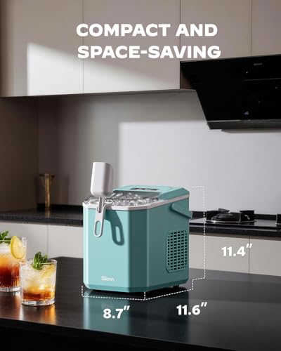 Image of Silonn Ice Maker Countertop, Portable Ice Machine with Carry Handle, Self-Cleaning Ice Makers with Basket and Scoop, 9 Cubes in 6 Mins, 26 lbs per Day, Ideal for Home, Kitchen, Camping, RV