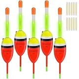 QualyQualy 5Pcs Lighted Fishing Bobbers EVA Floats Night Fishing Light Up Bobbers (Red, 2'' - 5Pcs)