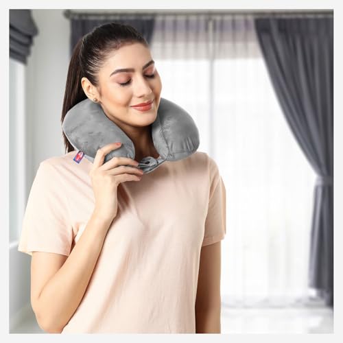 Image of Sassoon Memory Foam Travel Neck Pillow (Grey, Pack of 1) - Ergonomic Support, Soft Breathable Washable Cover, Lightweight with Carry Loop for Travel & Home