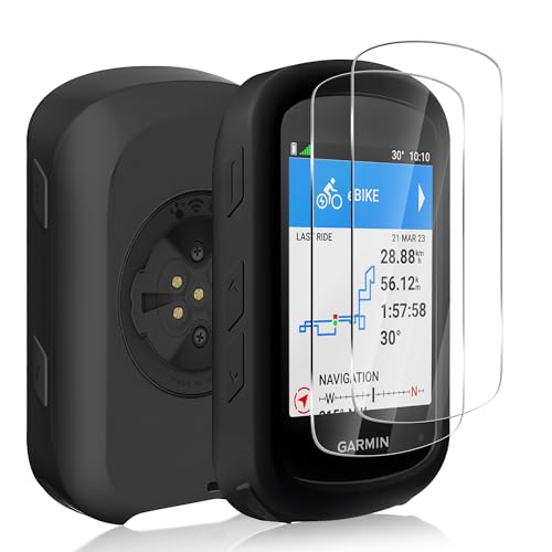 Ermorgen - Funda de Silicone para Garmin Edge 540/840 y Protectores de Pantalla de Cristal Templado, Funda Flexible, Todo Incluido, protección contra Golpes, Negro
