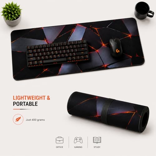 Image of Extended Gaming Keyboard Mat, Orange 3D Design, Non-Slip Rubber Base, Waterproof, Anti-Fray Stitched Edges, 30 x 80 cm, for Office, Gaming & Study