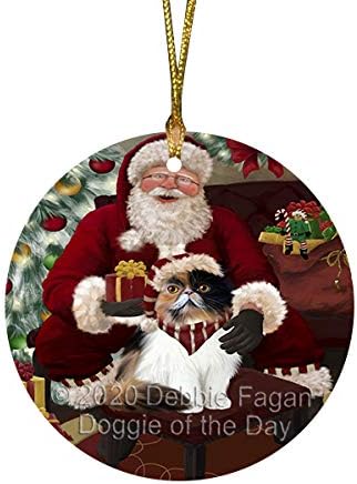 Let It Snow Persian Kitten Round Flat Ornament - Pet Decorative Hanging Ornaments for Christmas X-mas Tree Decorations - 2.75" Round Ceramic Christmas Ornament POR1518