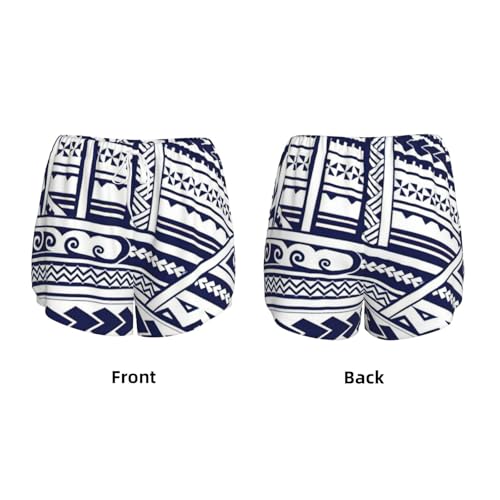 Short de course yoga double couche imprimé maori blanc L