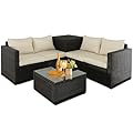 BPTD Patio Furniture Set Outdoor Furniture Set Sectional Sofa Couch PE Wicker Conversation Sets with Storage Box Glass Top Table for Balcony Lawn and Garden ? (Mix Brown-Beige, Couch Set)