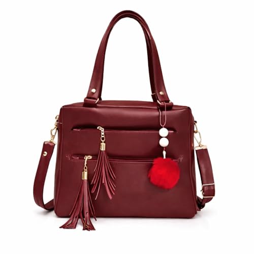 Image of Women's Handbag with Tassel and Pom-Pom Charm | fancy sling bag for women | ladies purse for office