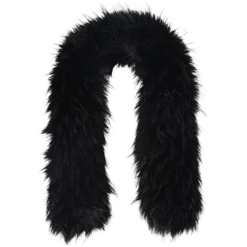 GORGECRAFT 81 * 12cm Faux Fur Collar Scarf Detachable Faux Fur Hood Trim Replacement Black Hood Trim Neck Warmer Shawl Artificial Furry Chenille Stick Trim for Winter Coat Jacket Parka Christmas