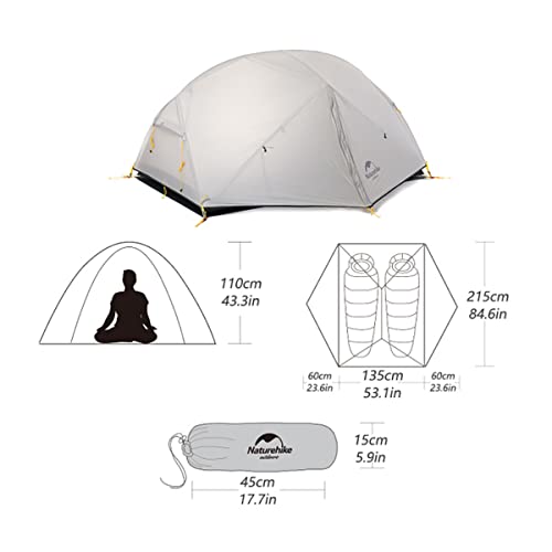 Naturehike Mongar 2 Person Backpacking Tent 3 Season Camping Tent Ultralight Double Layer Free Standing Tent For Camping Hiking Cycling (Gray-20D Nylon) #TOP1