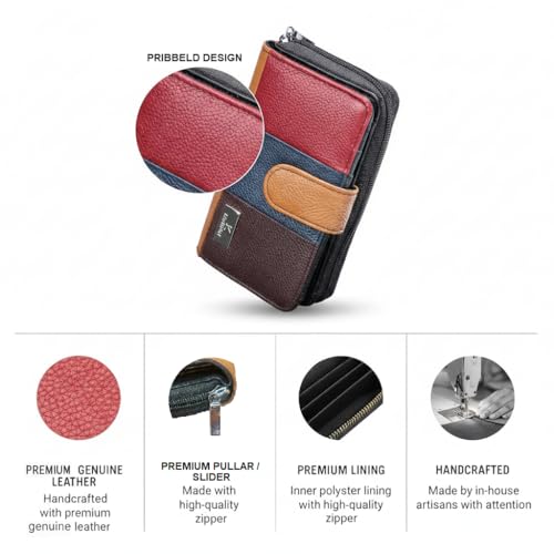 Image of K London Medium Genuine Leather Ladies Purse Wallet Multicolor | RFID Blocking | Zip Around Money Organizer | 6 Card Slots, Coin Pocket & Note Compartment | Stylish Women's Wallet