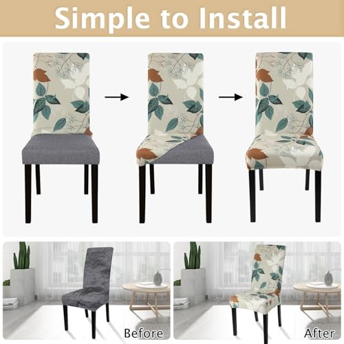 Image of SearchI Printed Dining Room Chair Covers Set of 4, Stretch Kitchen Chair Covers Washable Parsons Chair Slipcover Removable Dining Chair Protectors for Hotel,Ceremony(Earthy Tones Leaf)