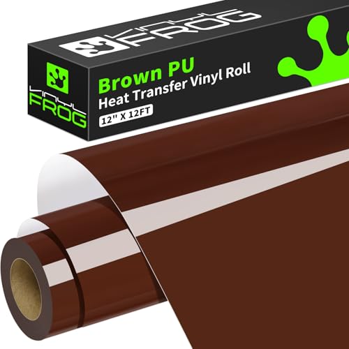 Image of VINYL FROG Brown Heat Transfer Vinyl Roll 12 inch x12ft Matte HTV Vinyl | Brown Iron on Vinyl for T-Shirts, Heat Press Vinyl for DIY Craft Designs Easy to Cut & Peel Off & Transfer