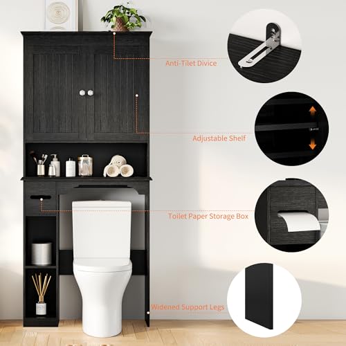 30 Inches Wide Toilet Rack with Over The Toilet Storage Cabinet, Bathroom Shelf Organizer with Anti-Tip Device, Small Freestanding Space Saver with Adjustable Shelf by IDEALHOUSE - Image 4