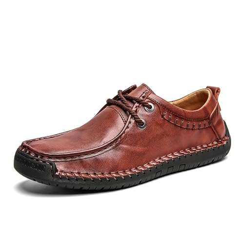 Mocasines vintage de cuero sin cordones for hombre, cómodos zapatos de conducción estilo náutico, zapatos casuales for uso diario.(Dark brown,45 EU)