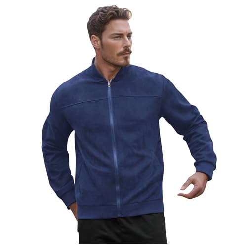 Chaqueta bomber de ante para hombre con cuello alto y cremallera regular fit