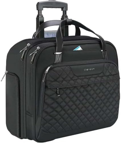 EMPSIGN Trolley Business Rolling Laptop mit Rädern für Damen | Rolling Laptoptasche für Frauen passt bis zu 15.6 Zoll Laptop Aktentasche auf Rädern, Wasserabweisende，schwarz