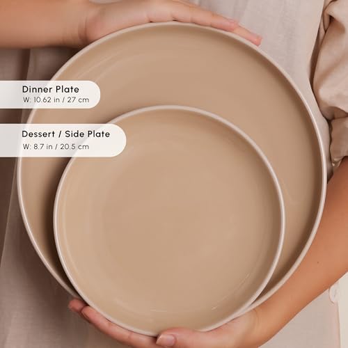 Karaca Terra 36-Piece Stoneware Dinner Set for 8 People, Dishwasher Safe, Microwave Safe, Dinner Plate, Pasta Bowl, Side Plate, Soup Bowl, Serving Platters, Cream