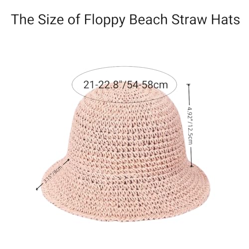 Image of Womens Floppy Straw Sun Hat Packable Wide Brim Summer Beach Hat Foldable Crochet Bucket Hats