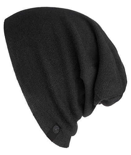 Warm Slouchy Beanie Hat - Deliciously Soft Daily Beanie in Fine Knit - Black