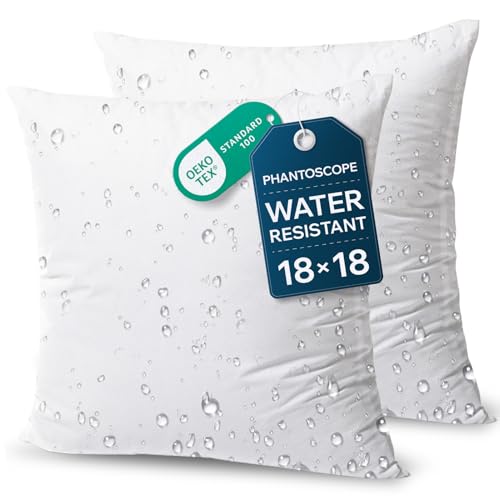 Phantoscope Premium Outdoor Pillow Inserts - Pack of 2 Square Form Water Resistant Polyester Throw Pillows, Couch Sham Cushion Stuffer, 18 X 18 inches