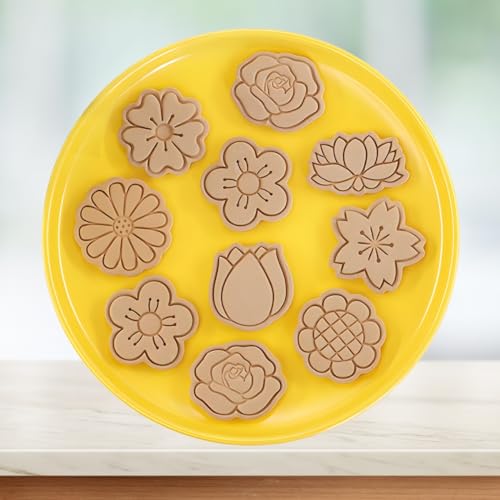 Cortador Ejetor De Biscoito 3d Carimbo Para Doce Com 8 Molde Temas Flor de Jardim e Rosas