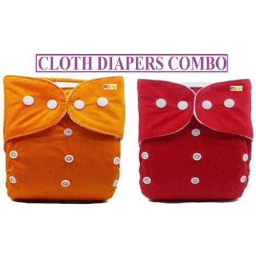 Image of Washable Baby Diaper Premium Cloth Diaper Reusable, Adjustable Size, Waterproof, Pocket Cloth Diaper Nappie (2 Orange And Red Diaper)