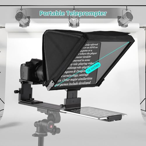 Image of Andoer Portable Teleprompter 16-inch Universal Prompter Teleprompter for Smartphone Tablet DSLR Camera with Remote Control Carrying Case for Interview Stage Speech Live Streaming Online Video Vlog