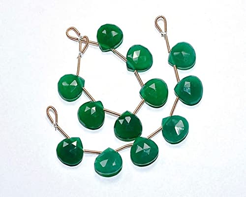 LKBEADS 13mm 3 Matched Pairs Natural Deep Green Onyx Faceted Heart Briolettes/Matched Size Pair Beads