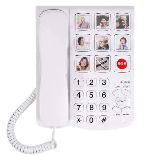 Corded Landline Phone for Seniors, Dementia/Alzheimers Phone for Seniors -Amplified Senior Phone -9 Picture Memory One-Touch Dial Telephone, Hands-Free Calling, Home House Phones for Senior/Kids