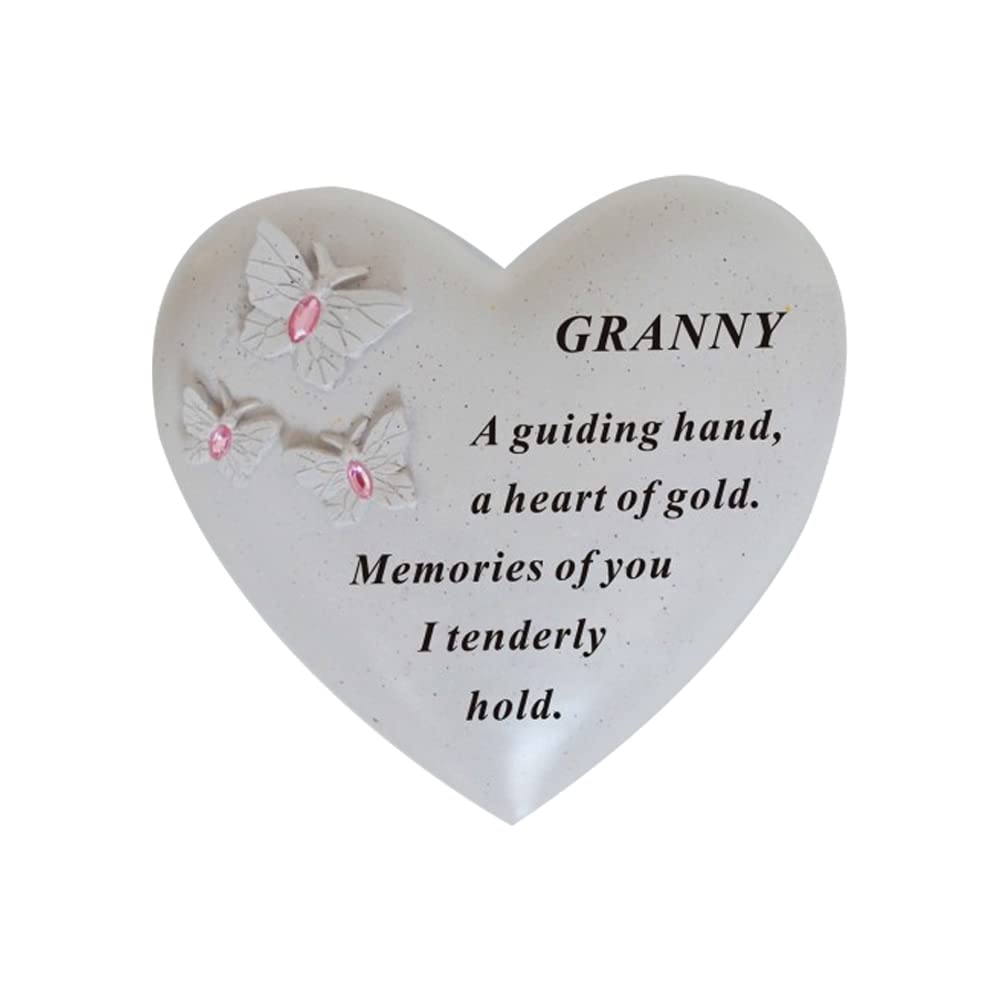 Onlinestreet Blue,White,Gold Personalised Grave Ornament/Memorial Plaque With Heart With 3 Butterflies & Blue Gems | Graveside Decoration Gift In The Loving Memory Of Your Loving Deceased Ones (Granny)