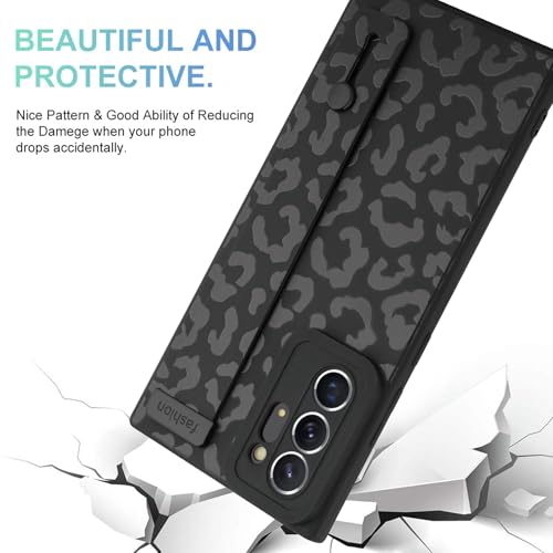Image of Compatible with Samsung Galaxy Note 20 Ultra Case with Strap Wrist | Cheetah Print Shockproof Soft TPU Protective Cover for Women Girls, Slim Anti Scratch Case 6.9 Inch, Black