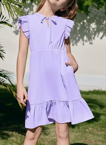 Girls Dresses Ruffle Trim Sleeveless V Neck Casual A-Line Flowy Dress with Pockets2