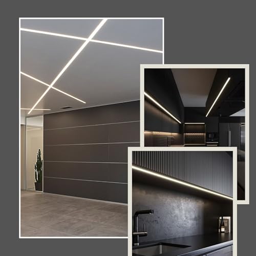 Image of (25x25mm LED Strip Light 1Meter Aluminium Rectangular Conciled Profile Light Channels with Diffused Cover, End Caps and Mounting Clips Without LED Straight Linear - Pack of 1