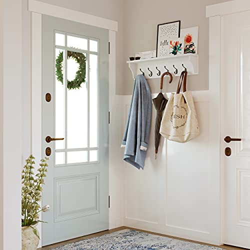 Brightmaison Mante Entryway Organizer With Key Holder And Coat Rack, 6 Hooks For Hanging Face Masks, 30" Wood White #TOP1