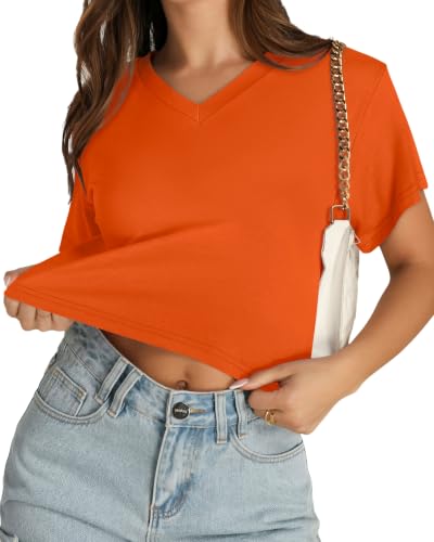 Image of Womens Crop Tops Short Sleeve V Neck Summer Cropped T Shirts Baisc Tees