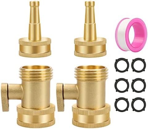 RESBERG Heavy-Duty Brass Water Hose Nozzle High Pressure with Garden Hose Shutoff Valve Brass, 3/4" GHT Connector Hose Protector 6 Rubber Washers，PTEP Tape