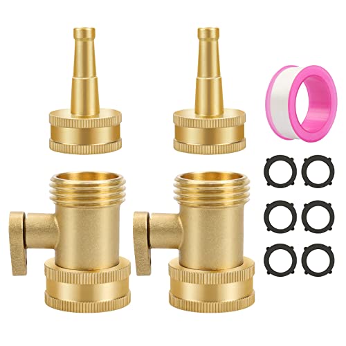 Resberg Heavy-Duty Brass Water Hose Nozzle High Pressure With Garden Hose Shutoff Valve Brass, 3/4" Ght Connector Hose Protector 6 Rubber Washers，Ptep Tape #TOP1