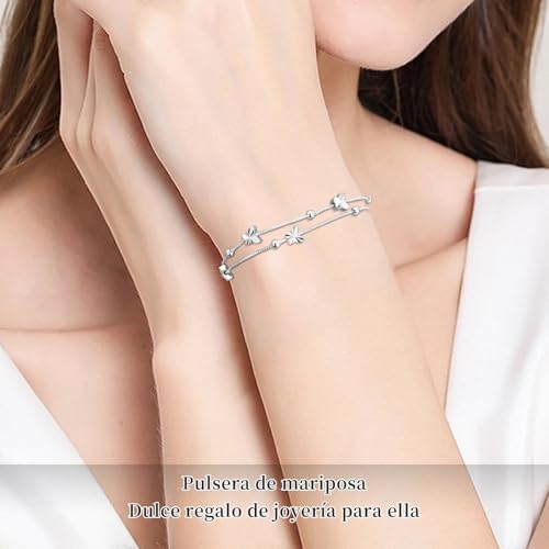 Miniatura 2 de Yeluwa Regalos Originales Para Mujer 2 En 1 Mariposas Pulsera, Regalo Mujer Pulsera Mujer Plata Pulsera Amistad Originales Regalo Mujer Cumpleaños Regalos Para Mujer Hijas Amigas Hermanas Novias Mamá