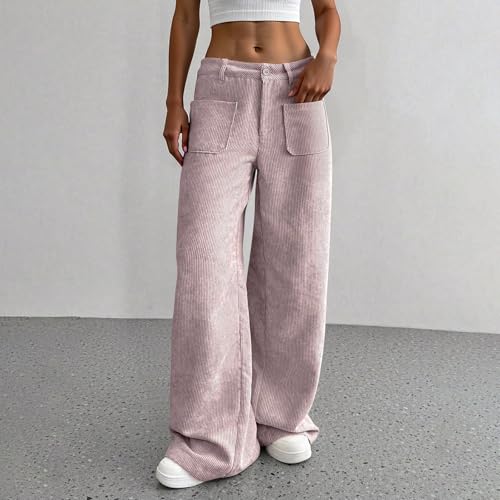 Womens Corduroy Pants Baggy Elastic High Waisted Wide Leg Trousers Casual Comfy Lounge Palazzo Pants with Pockets4