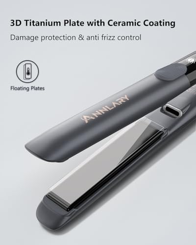 Image of Annlary Hair Straightener 1 Inch Flat Iron and Curler 2 in 1 Titanium Ceramic Ionic Dual Voltage Straightener with Heat-Resistant Silicone, for Less Frizz, Shinier & Smoother