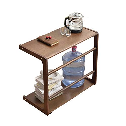 Mesa auxiliar de madera de 2 niveles con ruedas para aperitivos