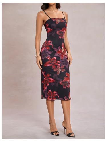 Image of BEAUDRM Women's Sexy Floral Plus Size Dress Date Night Club Cocktail Dress