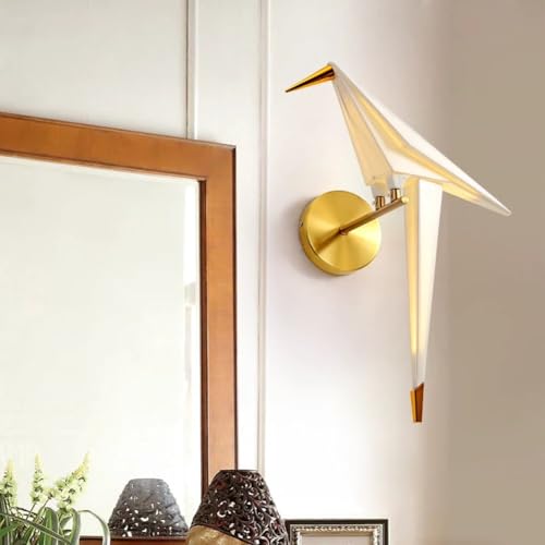 Lámpara de Pared LED con Forma de grulla de Papel, Pantalla de pájaro, Base de Metal, 8 W, luz cálida, 3000 K, Decorativa para Dormitorio, Estudio, guardería, habitación de bebé.