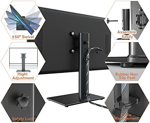 Universal Swivel TV Stand/ Base Table Top TV Stand for 13 to 32 inch TVs with 100 Degree Swivel, 4 Level Height Adjustable, Heavy Duty Tempered Glass Base, Holds up to 35kg HT07B-001P